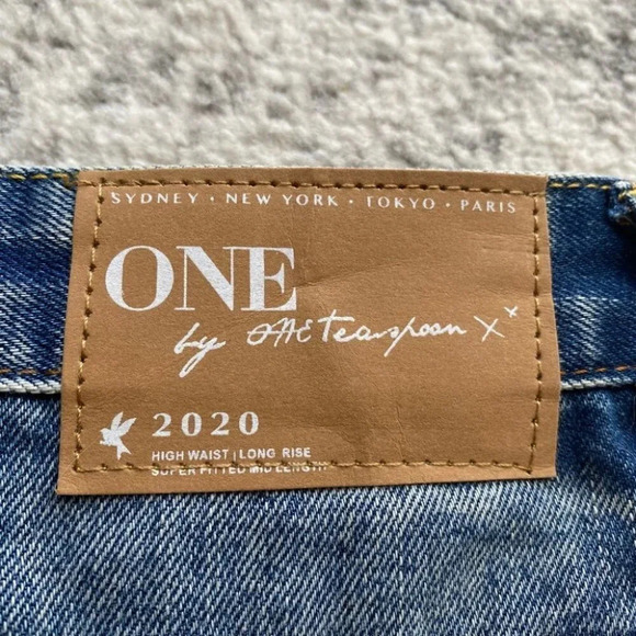 One by One Teaspoon Jean denim Skirt High Rise Fitted Mid Length distressed 25 - Picture 7 of 12